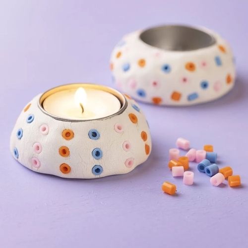 Self Hardening Clay - White & Bead Candle Holders