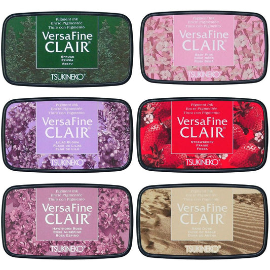 John Next Door - Versafine Clair - Warm Pastel Collection - 6 Ink Pads - Spruce, Baby Pink, Lilac Bloom, Strawberry, Hawthorn Rose, Sand Dune