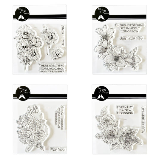 Crafts Too - John Next Door - Two Jays Clear Stamps - Rose, Orchid, Lilly & Anemone (4 sets)