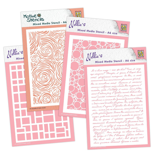 Nellie Snellen - Textures Stencil Collection - Rectangles, Flowers, Bubbles & Script