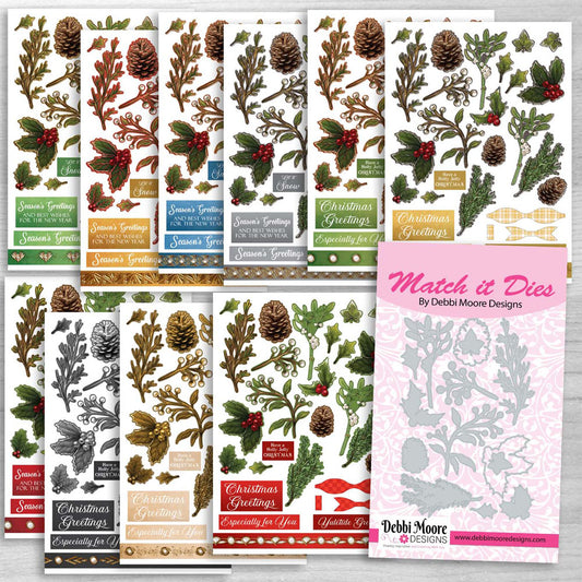 Debbi Moore Designs - Match It Christmas Foliage Die & Papers Multibuy