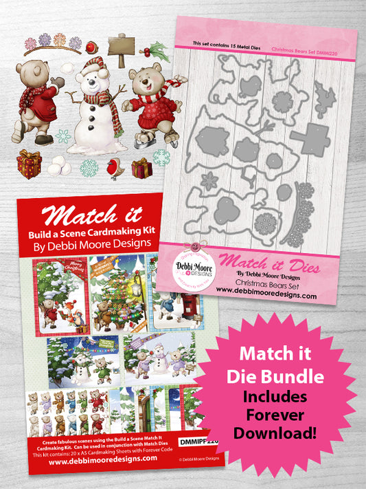 Debbi Moore Designs - Match It Build A Scene Christmas Bears Multibuy Die Set and Cardmaking kit with Forever Code