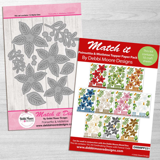 Debbi Moore Designs - Poinsettia and Mistletoe Match It Die Set with Crafting Sheets