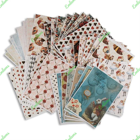 Emlems - Alice in Wonderland Backing Papers - 50 A4 sheets, 160gsm