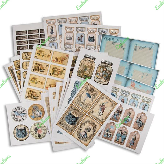 Emlems - Alice in Wonderland Ephemera Papers - 30 A4 sheets, 160gsm