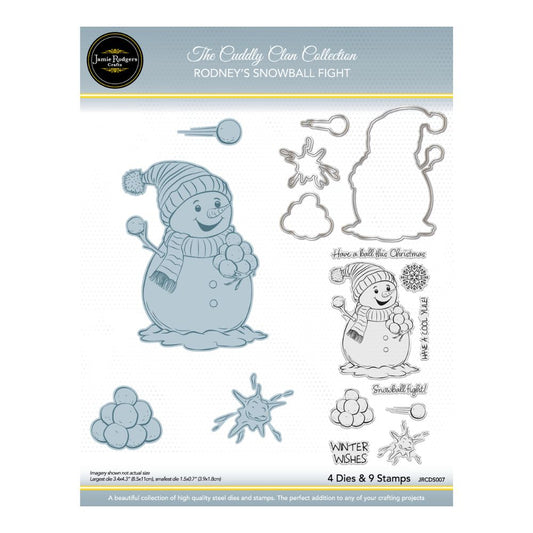 Jamie Rodgers Crafts - Rodney's Snowball Fight Stamp & Die Set - Cuddly Clan