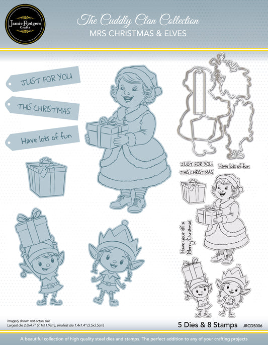 Jamie Rodgers Crafts - Mrs Christmas & Elves Stamp & Die Set - The Cuddly Clan