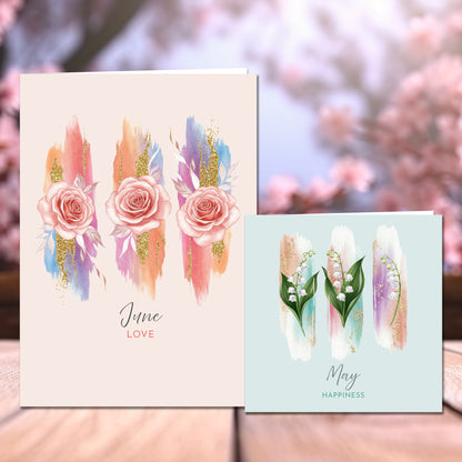 The Crafty Witches - Birth Flowers Ready Made Cards Digital Collection