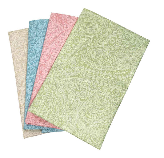 Pinflair - Etched Paisley Fabric Pack - 4x 100% Cotton 1/2m - Pale Pink, Pale Blue, Cream And Pale Green