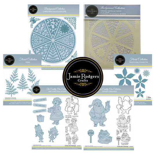 Jamie Rodgers Crafts - Christmas Kaleidoscope Mega Collection - 3 Die Sets, 2 Stamps and Die Sets and 1 Co-ordinating Stencil Set