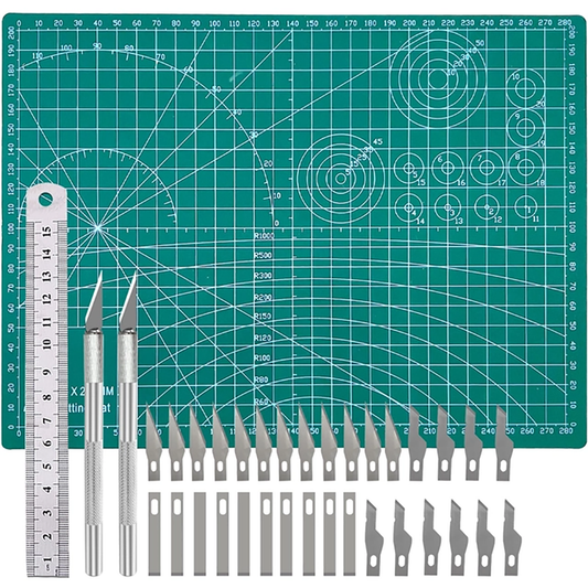 Silvar Design - A4 Cutting Mat, Knife & Blade Set with Steel Ruler