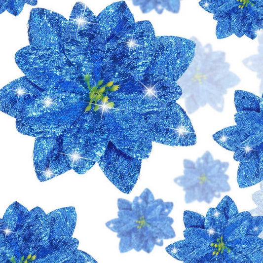 Silvar Design - 36 Pack Blue Clip-on Poinsettia - Mixed Sizes