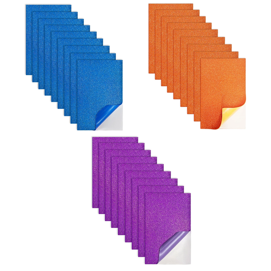 Silvar Design - Self Adhesive Glitter Foam Sheets - Orange, Blue & Purple