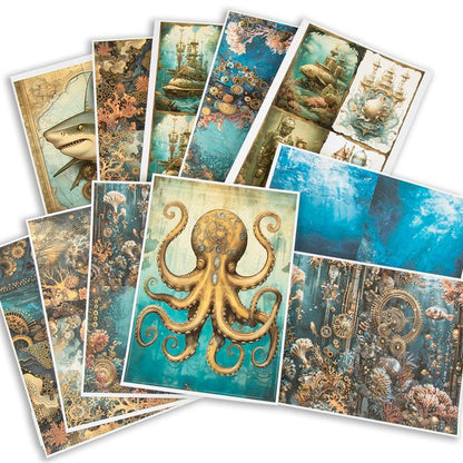 Emlems - 40x A4 Steampunk Under the Sea Craft Papers 160gsm