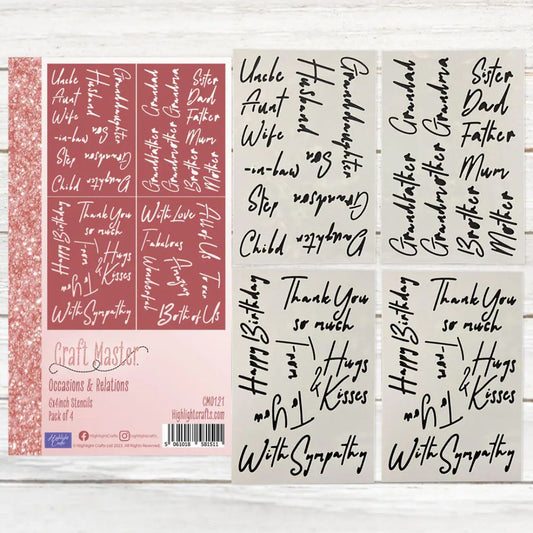 Craft Master Occasions & Relations 6x4 Stencil Pack