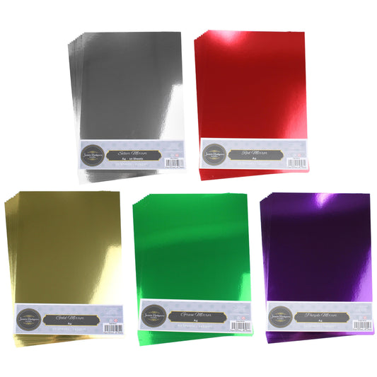 Jamie Rodgers Crafts - A4 Mirror Card Bundle Pack - 5x10 - Gold, Silver, Red, Purple, Green